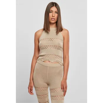 Dámské tričko Dámský krátký háčkovaný nákrčník Top softseagrass Urban Classics krémová 2547030