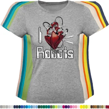 Dámské tričko damske-levne-bavlnene-tricko-digitalni-potisk-robot-srdce Barva: Grey melange - šedá směs, velikost: XS