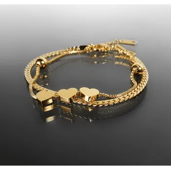 Náramek Pozlacený náramek „Trojité srdce“ z chirurgické oceli zlatá nastavitelná délka od 17 do 20 cm