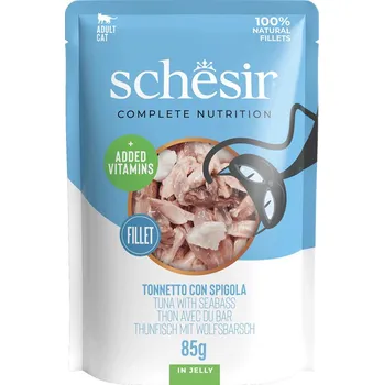 Krmivo pro kočku Schesir Cat C&B Wet Adult - Tuňák s mořským vlkem v želé kapsička 85g