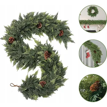 umělá květina VÁNOČNÍ GIRLANDA UMĚLÁ 180 CM SE 7 ŠIŠKY K DEKORACI
