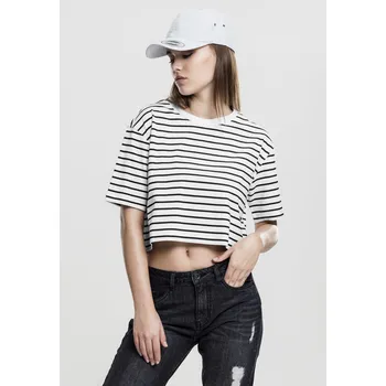 Dámské krátké pruhované oversized tričko wht/bl Urban Classics bílá 2549356