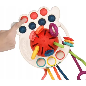 KOUSÁTKO SENZORICKÁ HRAČKA MONTESSORI PRO MIMINKA UFO 4v1 ŠŇŮRKY