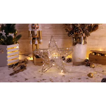 Vánoční dekorace Vánoční LED hvězda na stůl zlatá kovová 2xAA