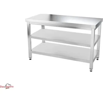 Dílenský stůl DASgastro Nerezový pracovní stůl s dvěma policemi bez zadního lemu - 2,0 x 0,7 m