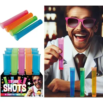 Karnevalový doplněk Guirca Panáky ve tvaru zkumavek mix barev 15 ks