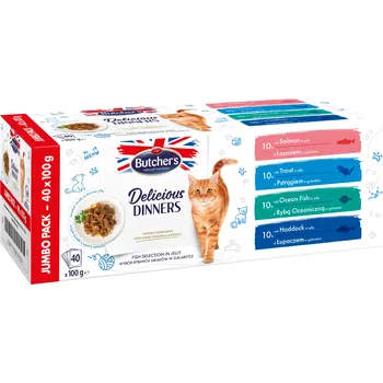 Krmivo pro kočku Butcher's Cat Delicious Dinners Adult Jumbo Pack rybí výběr v želé 40x 100 g