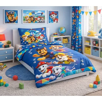 Povlečení BrandMac Dětské bavlněné povlečení TLAPKOVÁ PATROLA statečná štěňata modré 140x200