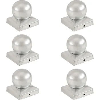 Stavebniny vidaXL Krytky na plotové sloupky 6 ks s koulí pozinkovaný kov 91x91 mm [145499]