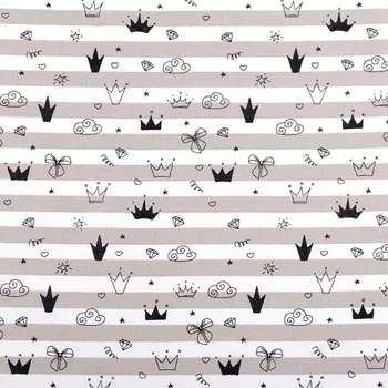 Pro Háčkování Bavlněná látka korunky na šedobéžovém proužku 0,4 m