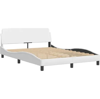 Postel Rám postele s čelem z umělé kůže, bílá, 218x145x74,5 cm