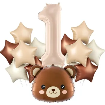 Balónek Sada Balónky 1 Narozeniny Ráček Číslice Hvězdičky MEDVÍDEK mix 14 kusů Narozeniny