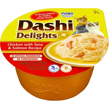 Krmivo pro kočku Inaba Dashi Delights Cat - Kuře s tuňákem a lososem 6x70g