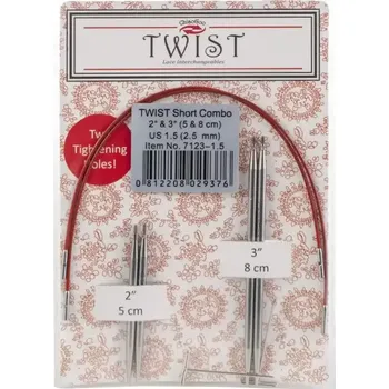 Jehlice ChiaoGoo Twist Short Combo set 5 + 8Cm vel. 2,5mm (Set vyměnitelných jehlic ChiaoGoo Twist Short Combo Set 5 a 8Cm 2,5mm)