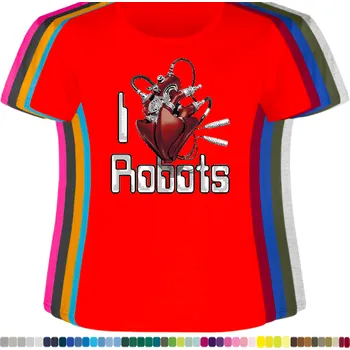 Dámské tričko damske-levne-bavlnene-tricko-digitalni-potisk-robot-srdce Barva: Red - červená, velikost: 3XL
