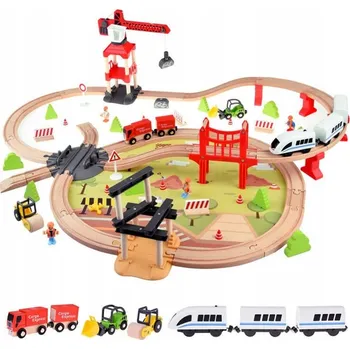 Vláček a vláčkodráha Dřevěná vláčkodráha pro děti, transportní základna, jeřáb, vláček na baterie