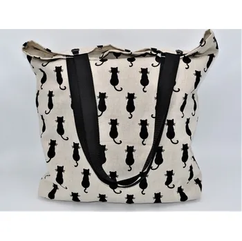 Nákupní taška PLÁTĚNÁ TAŠKA ČERNÉ KOČKY NA REŽNÉ - CZECH MADE (Nákupní taška s kočkou, kočky, kočka)