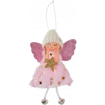 Vánoční ozdoba Růžová vánoční ozdoba andílek se zlatou hvězdičkou - 15 cm