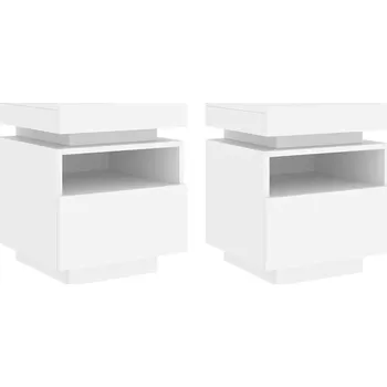 Noční stolek NOČNÍ STOLKY S LED OSVĚTLENÍM 2 KS BÍLÉ 40X39X48,5CM