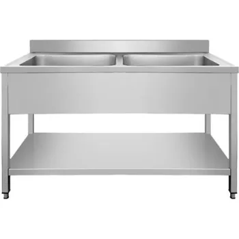 Nerezový dřez DASgastro Dřez nerezový s policí 1,0 m, 2 umyvadla uprostřed, hloubka 70 cm