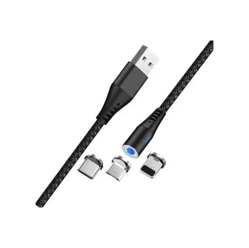 Datový kabel Datový kabel 3v1 maXlife, magnetický 3A, délka 1m, nylonový oplet, barva černá