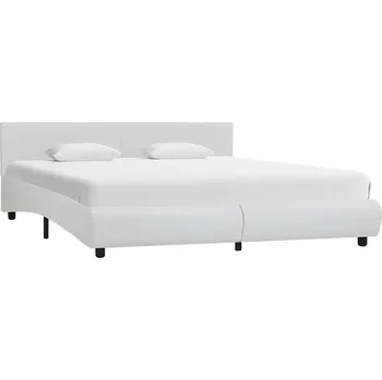 Postel Rám postele s čalouněním z umělé kůže, bílá, 217 x 164 x 65 cm, s LED osvětlením