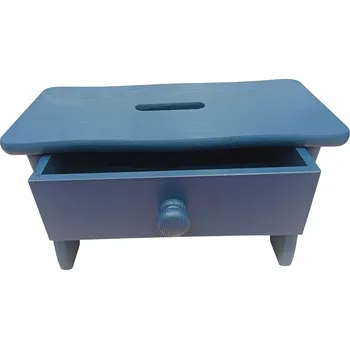 VYSOKÁ MODRÁ STOLIČKA SE ZÁSUVKOU taburet RYCZKA židlička POMOCNÍK