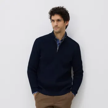 Pánský svetr Reserved - Svetr se stojáčkem na zip - tmavomodrá - 068FR-59X - 068FR-59X-XXL