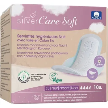 Ultratenké bavlněné vložky SilverCare s křidélky na noc 10 Ks