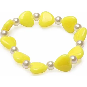 Náramek Dětský náramek ze žlutých srdíček s perličkami obvod cca 15 až 18 cm