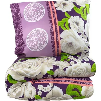přikrývka SET Přikrývka a polštář Fialová s bílými květy