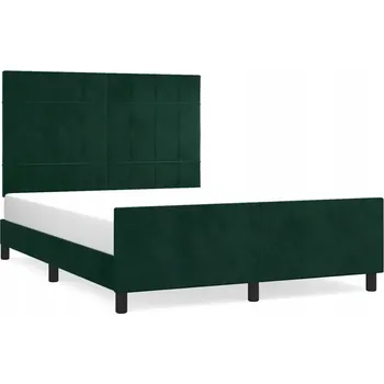 Postel Rám postele s čelem, sametový, tmavě zelený, 203 x 146 x 118/128 cm