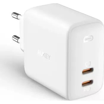 Síťová nabíječka AUKEY Omnia Duo PA-B4, 2× USB‑C, Power Delivery 3.0, GaN, 65 W, bílá