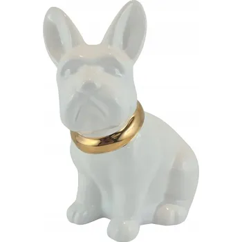 Pokladnička POKLADNIČKA PES BULDOK BÍLÝ SE ZLATÝM OBOJKEM MEGA VELKÁ 18 cm