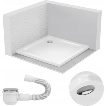 Sprchová vanička SPRCHOVÁ VANIČKA ČTVERCOVÁ 80x80 SLIM NÍZKÁ 5 CM BÍLÁ WHITE SIFON