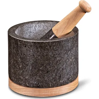 Hmoždíř Cilio SATURN Žulový hmoždíř Ø 14 cm/10,5 cm s bukovou podložkou