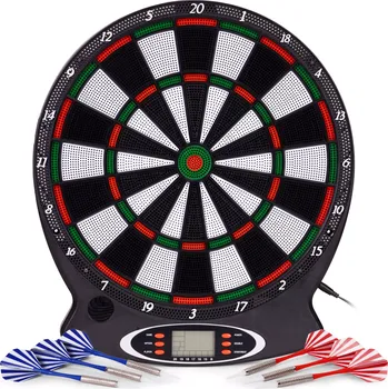 Elektronický terč na šipky s LCD, 38 cm, 18 her, set se 6 šipkami