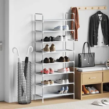 Botník zahrada-XL Botník s 8 policemi kov a netkaná textilie stříbrný 330043