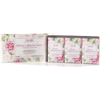 Kosmetická sada ITERITALIA Dárkový set rostlinných mýdel - Hortenzie a bílý mech, 3x125 g