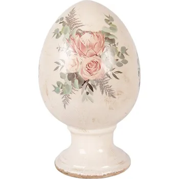 Béžové antik keramické vajíčko s květy Protea Eucalypt L - Ø 15*24 cm