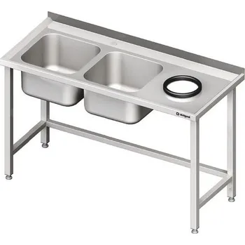 Dětský stůl STALGAST Stůl s dvoukomorovým dřezem na levé straně a otvorem na odpadky na pravé straně 1500x600x850 mm | STALGAST, 981026150