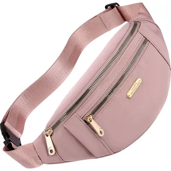 Kabelka Městská ledvinka ROZA R21 (Růžová dámská stylová ledvinka přes rameno, 3x kapsa na zip, zlaté kování, voděodolná )