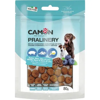 Pamlsek pro psa Pralinky Camon pre psa - bravčové, čučoriedky a ľanové semienka 80g