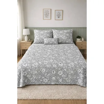 Povlečení Francouzské bavlněné povlečení - Šedé s bílými květy