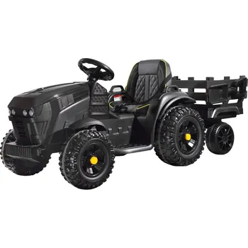 Dětské elektrovozidlo HračkyZaDobréKačky Elektrický farmářský traktor s přívěsem černý