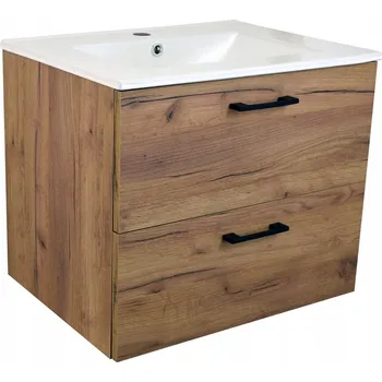 Koupelnový nábytek Závěsná koupelnová skříňka Agria s keramickým umyvadlem, zlatý dub