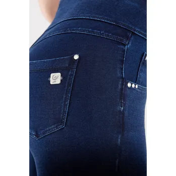 Dámské oblečení N.O.W.® Freddy kalhoty v džínově tmavě modré, modrý šev, vysoký pas Vybraná velikost: XS