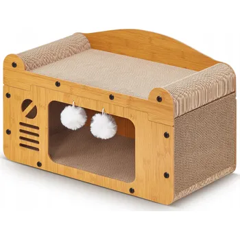 Škrabadlo pro kočky GLOBANI kartonové do 60 cm s pelíškem a hračkami