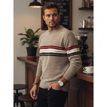 Pánský svetr Pánský svetr s pruhy WX2280 Barva: Hnědá, Velikost: L