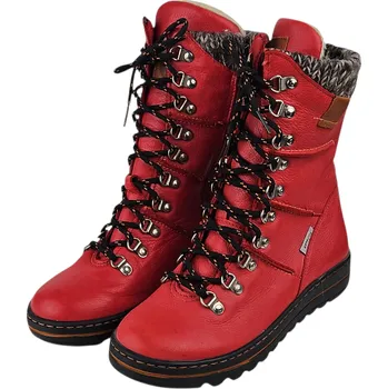 Dámská zimní obuv N337/Z -04RU Červené zimní vysoké kožené pohorky/boty s hřejivým beránkem 38